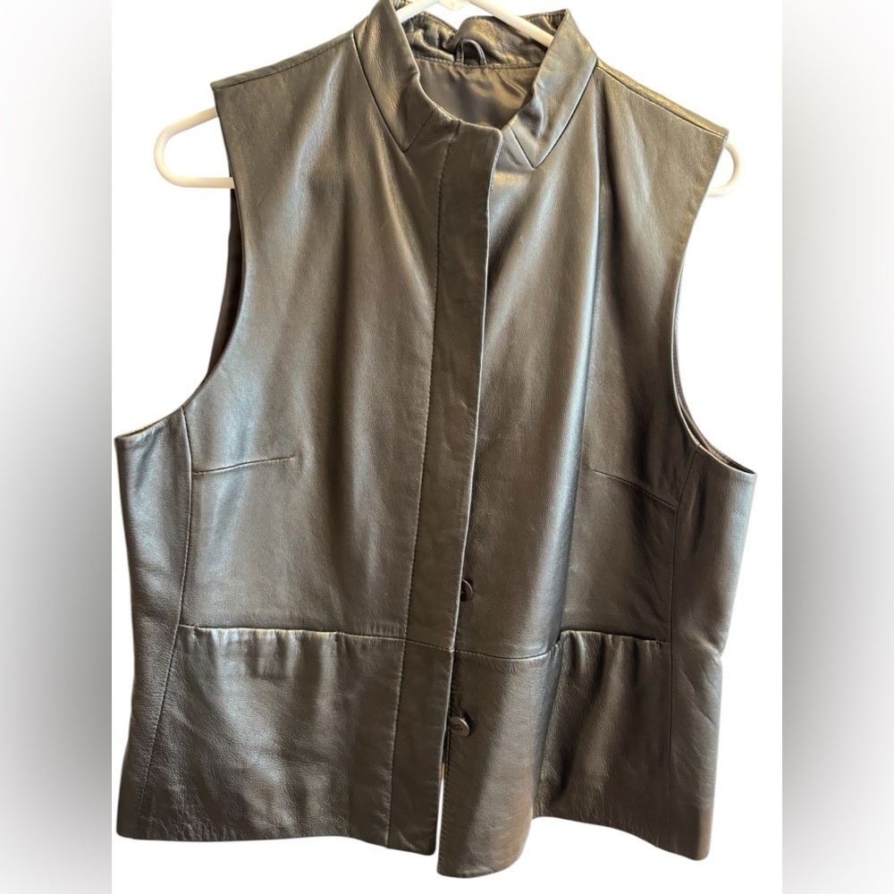 Coldwater Creek Black Leather Sleeveless Vest